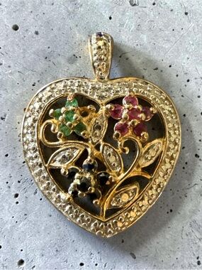 Ross-Simons 925 Sterl Silver Gold Vermeil Gemstone Heart Emerald Ruby Sapphire